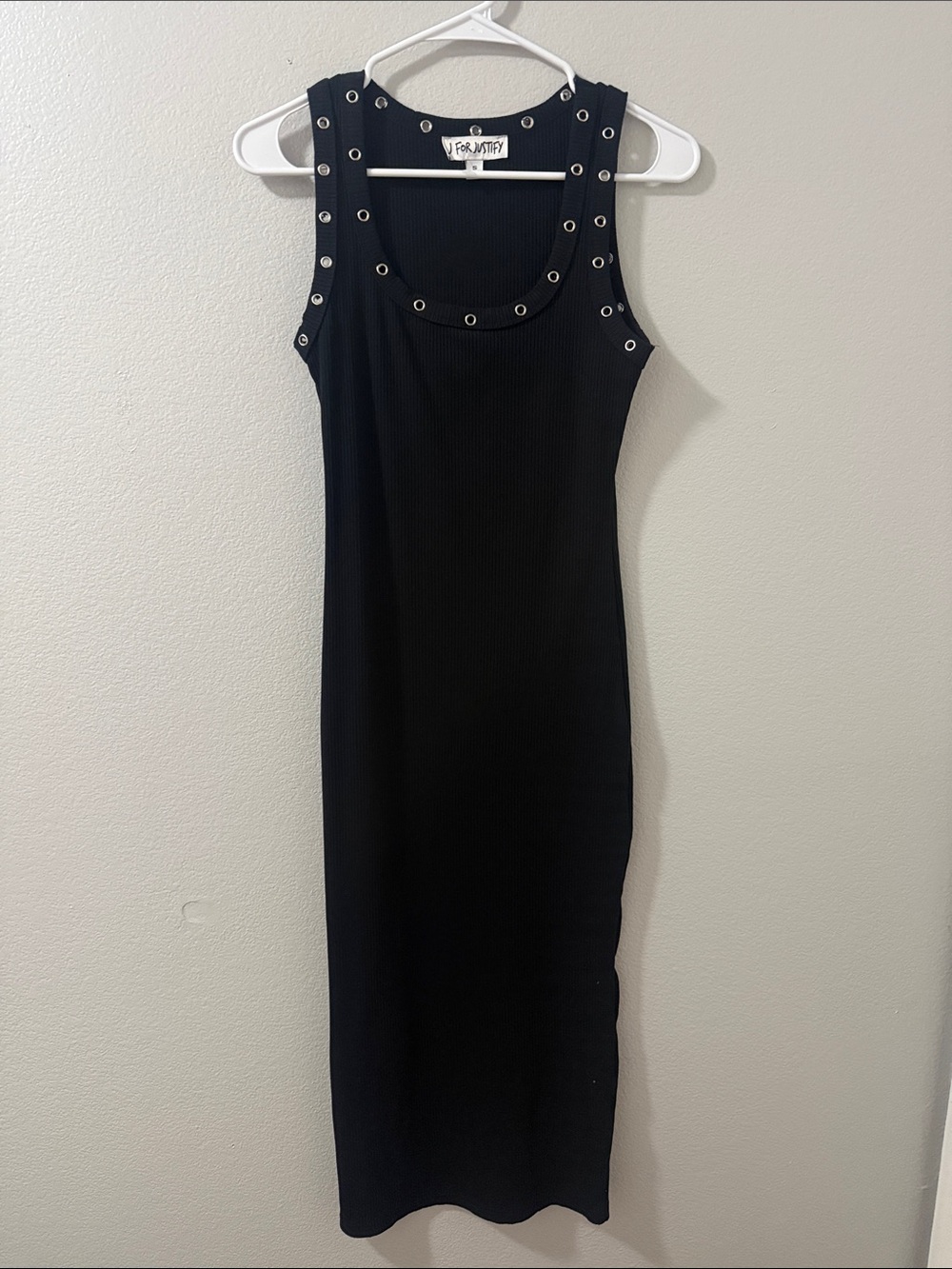 J for Justify Black Ribbed Grommet Tank Maxi Dress